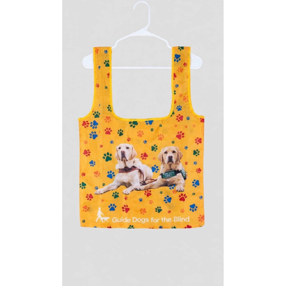 Guide Dogs For The Blind Yellow Foldable Reusable Shopping Tote Paw Print Dogs